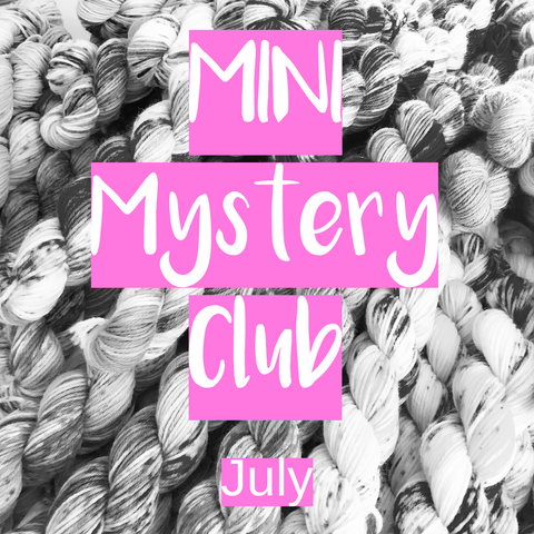Black and white image of hand-dyed mini skeins, representing the surprise element of Pineapple Yarn’s Mini Mystery Club.